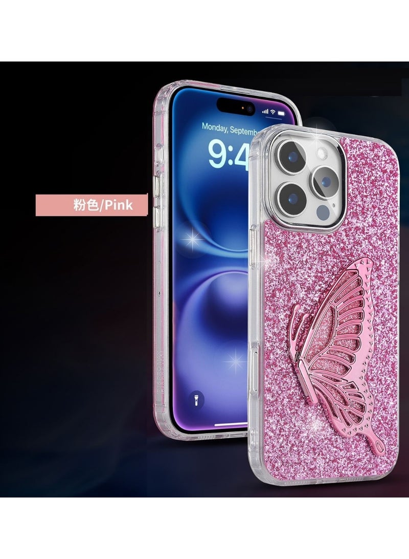 JSJM حافظة فراشة لامعة مع حامل لـ IPHONE 11 PRO MAX (تصميم- 141) [لون وردي] - Image 2