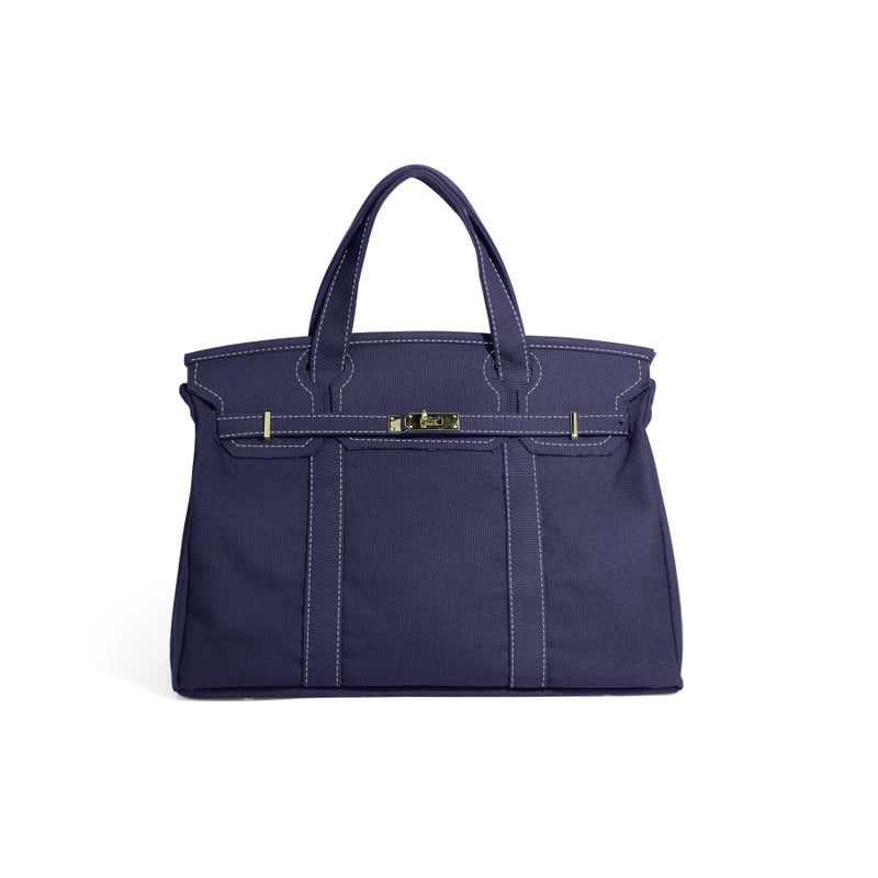 Canvas Tote Bag Large Capacity Handbag Navy Blue - Image 1