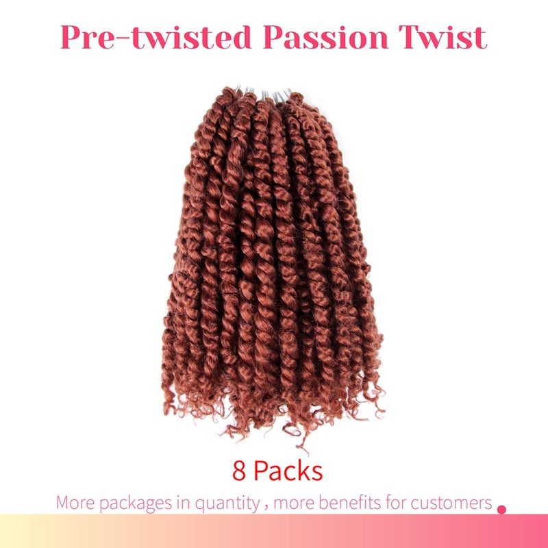 BOHOBABE Pre-twisted Passion Twist Crochet Hair 14 Inch Short Pre-looped Crochet Passion Twist Braiding Hair 8 Packs (350#) - Image 2