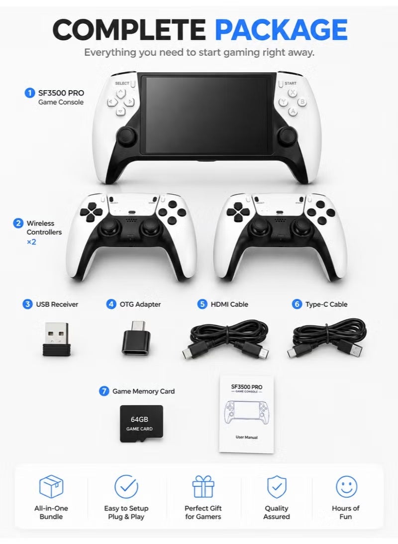 ELTRAZONE SF3500 PRO Portable Retro Game Console, 5-Inch IPS HD Display, Dual Wireless Controllers, 64GB Storage, Built-In Classic Games, Rechargeable Battery, Handheld Gaming System for Kids & Adults – Black - Image 2