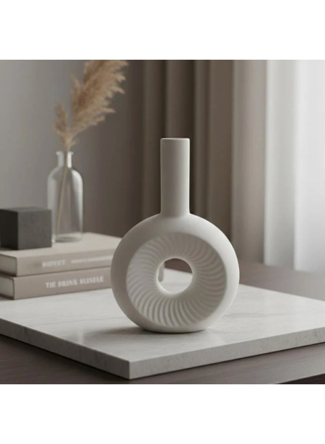 AKDC White Ceramic Long-Neck Decorative Vase – 16×25 cm - Image 1