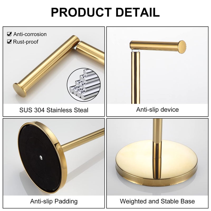 BGL Freestanding Toilet Paper Holder Gold  Toilet Paper Holder with Reserve Storage Paper Rolls  Toilet Paper Holder On Floor - Image 3