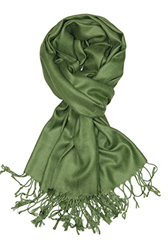 Achillea Soft Silky Pashmina Scarf for Women – Shawl Wrap for Evening Dresses, Bridesmaids, Weddings & Everyday Wear (Olive Green) - Image 1