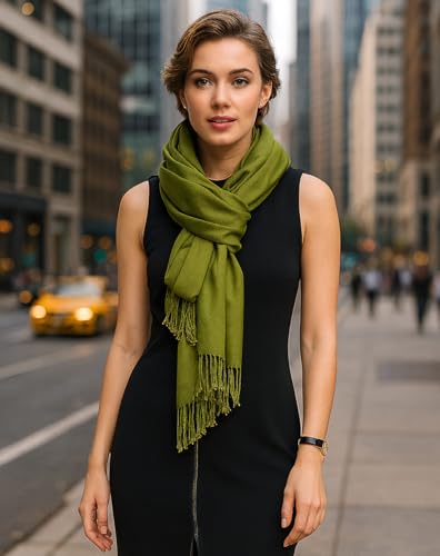 Achillea Soft Silky Pashmina Scarf for Women – Shawl Wrap for Evening Dresses, Bridesmaids, Weddings & Everyday Wear (Olive Green) - Image 3