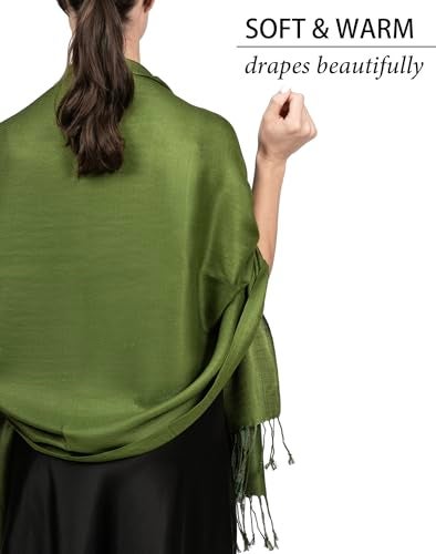 Achillea Soft Silky Pashmina Scarf for Women – Shawl Wrap for Evening Dresses, Bridesmaids, Weddings & Everyday Wear (Olive Green) - Image 5