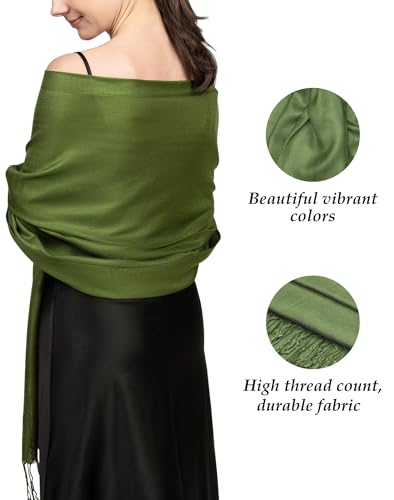 Achillea Soft Silky Pashmina Scarf for Women – Shawl Wrap for Evening Dresses, Bridesmaids, Weddings & Everyday Wear (Olive Green) - Image 2