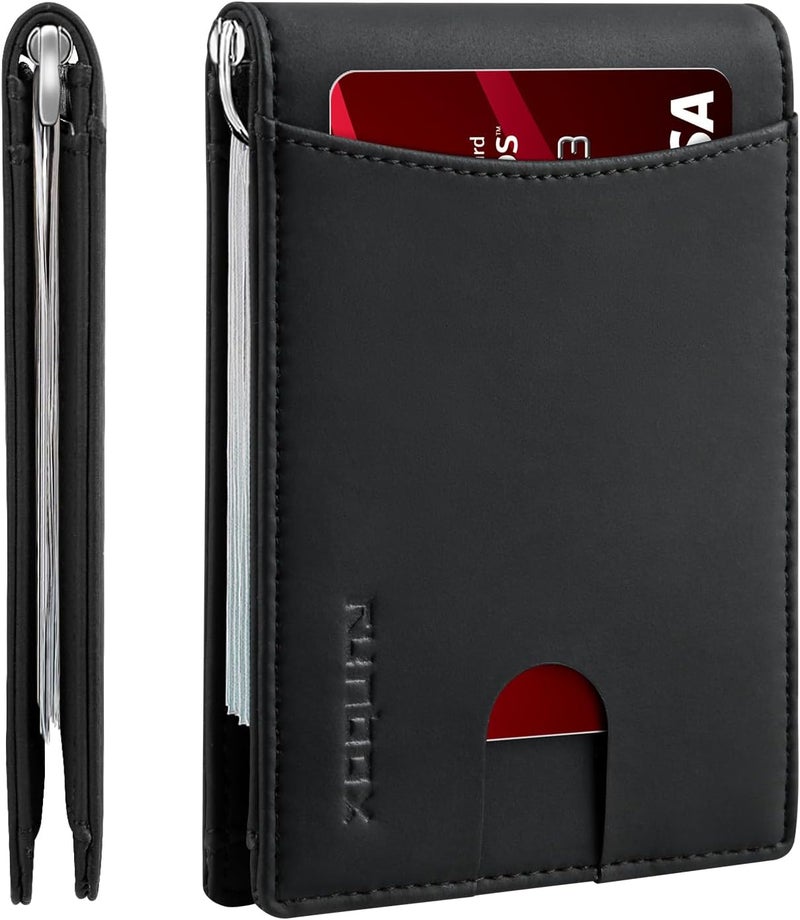 RUNBOX Slim Money Clip Wallets for Men RFID Blocking 11 Card Holder Minimalist Small Leather Bifold Men's Front Pocket Wallet Gift Box - Image 1