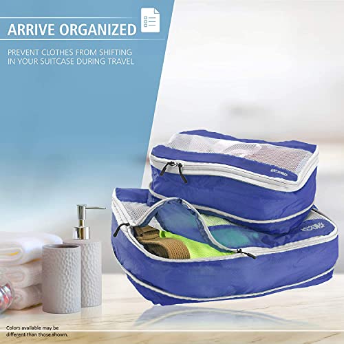 Lewis N. Clark ElectroLight Expandable Compression-Packing Cube + Travel Organizer for Luggage, Suitcase or Carry On with Smart Design Grab Handle & Breathable Mesh, 2-Pack (1 Med, 1 Lrg), Dark Blue - Image 3