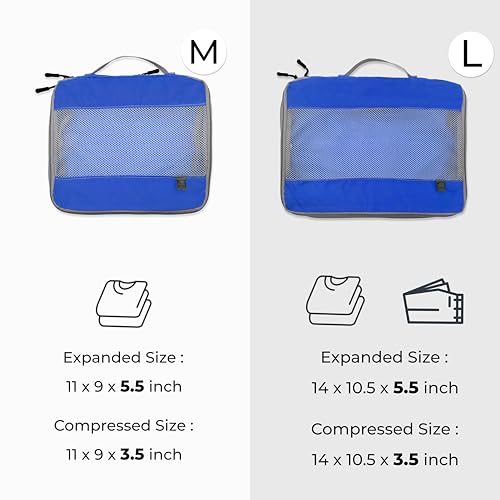 Lewis N. Clark ElectroLight Expandable Compression-Packing Cube + Travel Organizer for Luggage, Suitcase or Carry On with Smart Design Grab Handle & Breathable Mesh, 2-Pack (1 Med, 1 Lrg), Dark Blue - Image 4