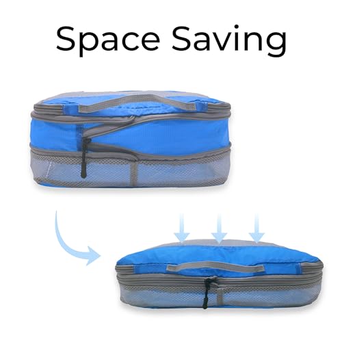 Lewis N. Clark ElectroLight Expandable Compression-Packing Cube + Travel Organizer for Luggage, Suitcase or Carry On with Smart Design Grab Handle & Breathable Mesh, 2-Pack (1 Med, 1 Lrg), Dark Blue - Image 5