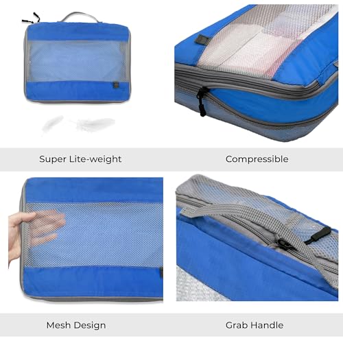 Lewis N. Clark ElectroLight Expandable Compression-Packing Cube + Travel Organizer for Luggage, Suitcase or Carry On with Smart Design Grab Handle & Breathable Mesh, 2-Pack (1 Med, 1 Lrg), Dark Blue - Image 2