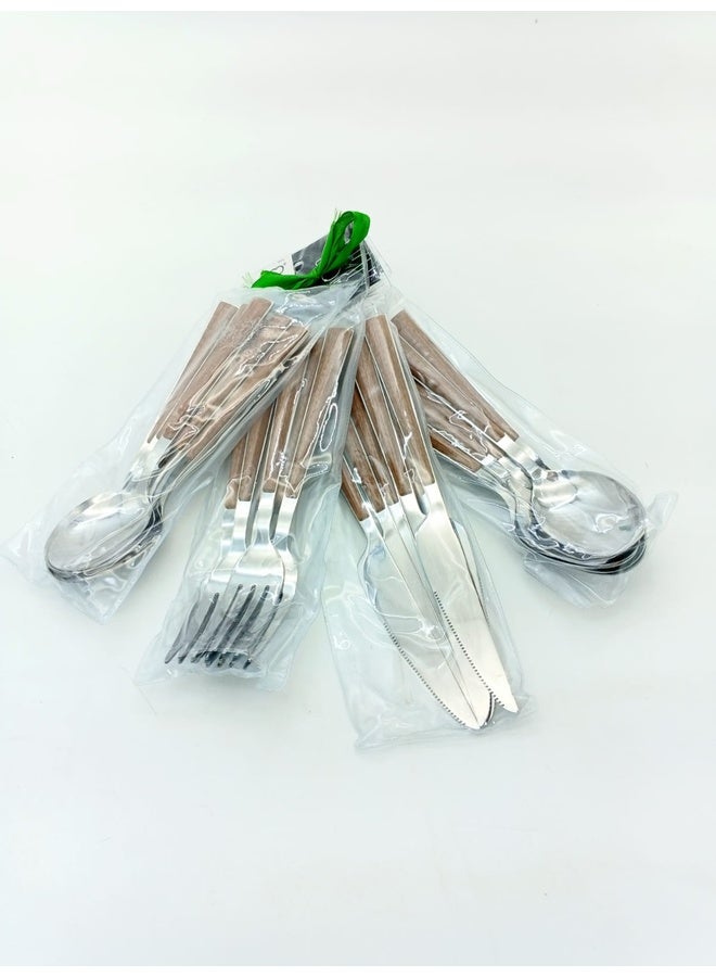 Genaric مجموعة أدوات مائدة من الفولاذ المقاوم للصدأ 24 قطعة بمقابض خشبية – أنيقة ومتينة - Image 1