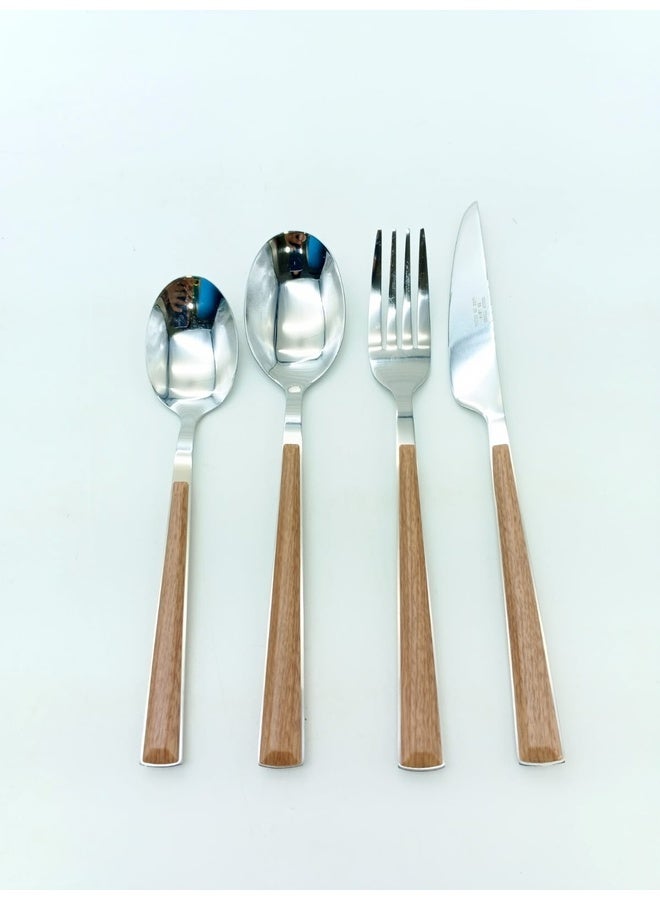 Genaric مجموعة أدوات مائدة من الفولاذ المقاوم للصدأ 24 قطعة بمقابض خشبية – أنيقة ومتينة - Image 2