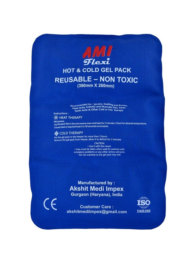 AMI Flexi Xtra Large Hot u0026 Cold Gel Pack Reusable Soft Foldable CE ISO Certified with Cover and Elastic Belt For Multiple Therapies.(Blue/Navy Blue) - Image 1