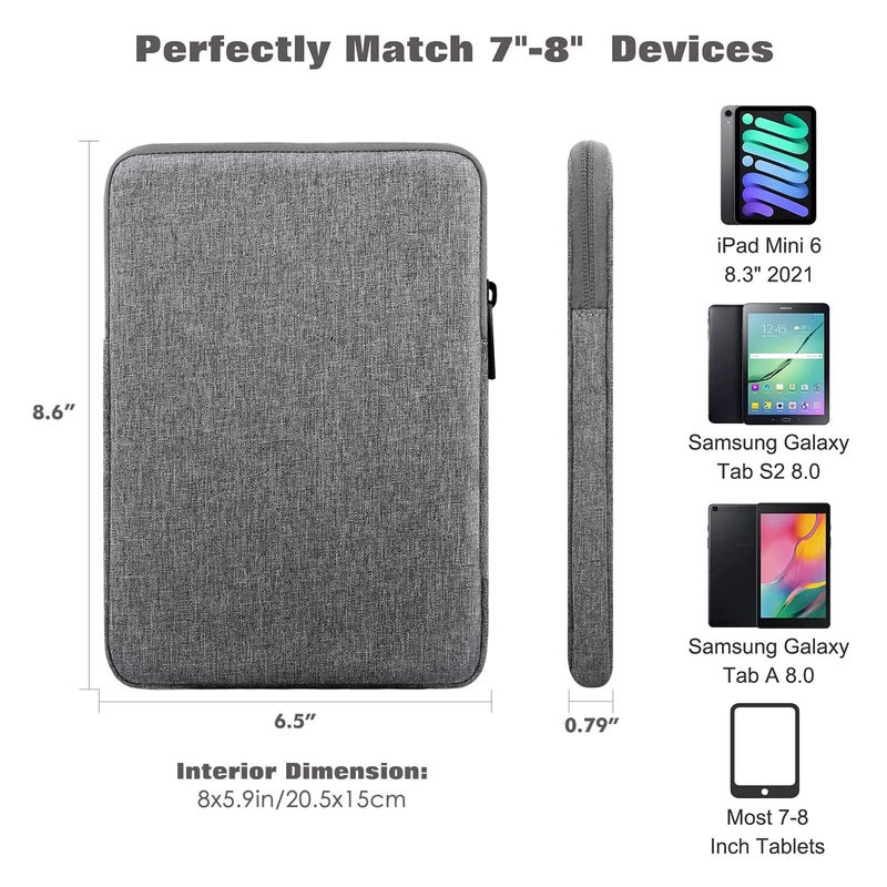 Moca 7-8 Inch Universal Tablet Sleeve Bag Pouch Case for iPad Mini 6th Gen 8.3" 2021, iPad Mini 5/4/3/2/1, Galaxy Tab S2 8.0, A 8.0, A7 Lite 8.7/A 8.4 Inch Tablet (Light Grey) - Image 2