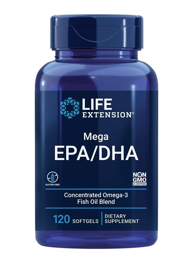Life Extension Mega EPA DHA, Fish Oil, EPA Omega-3 Fatty Acid, DHA Omega-3 Fatty Acid Heart, Brain & Joint Health, high Potency, Gluten-Free, Non-GMO, 120 softgels - Image 1