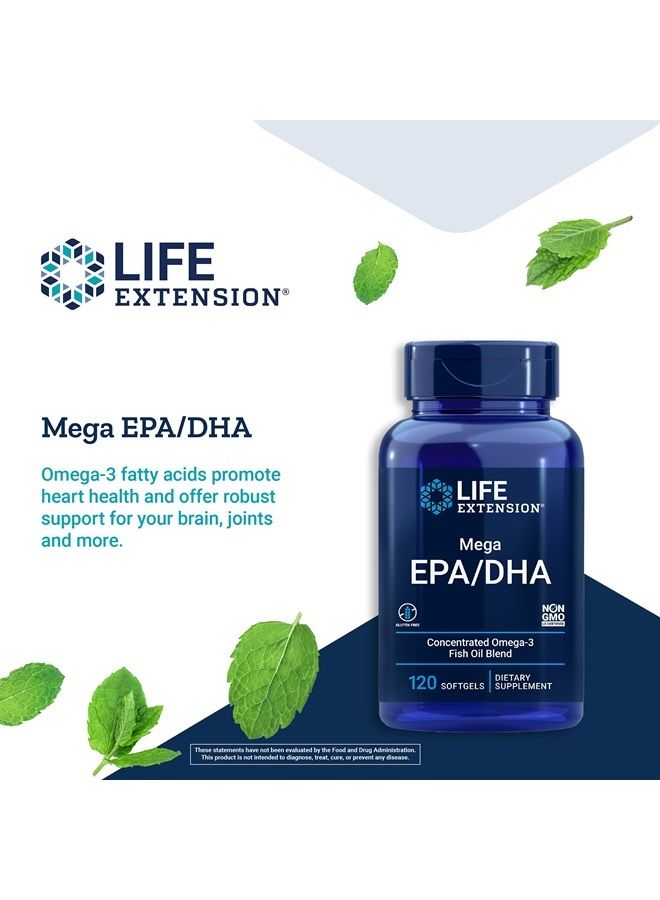 Life Extension Mega EPA DHA, Fish Oil, EPA Omega-3 Fatty Acid, DHA Omega-3 Fatty Acid Heart, Brain & Joint Health, high Potency, Gluten-Free, Non-GMO, 120 softgels - Image 4