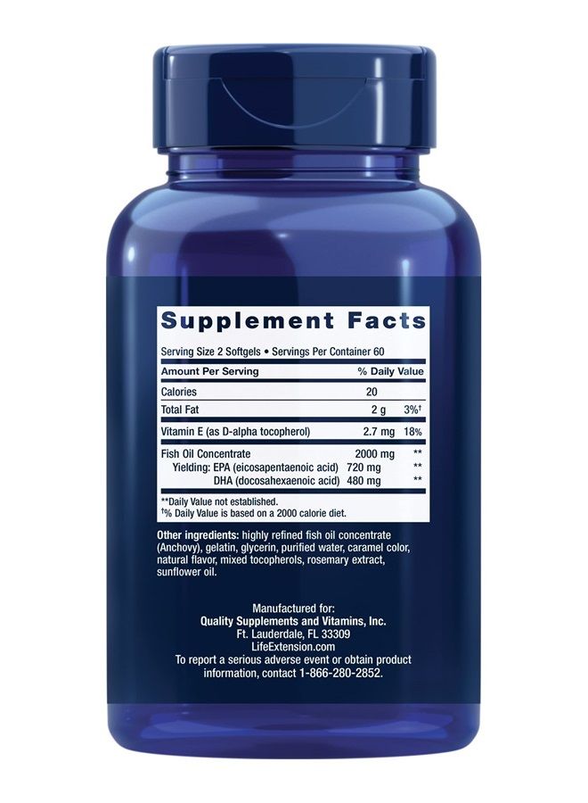Life Extension Mega EPA DHA, Fish Oil, EPA Omega-3 Fatty Acid, DHA Omega-3 Fatty Acid Heart, Brain & Joint Health, high Potency, Gluten-Free, Non-GMO, 120 softgels - Image 2