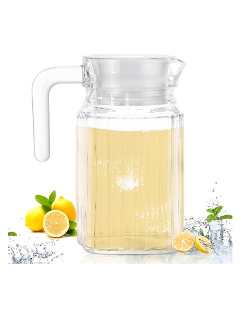 Glass Pitcher with Lid, 2 Pcs Fridge Pitcher with Handle, Glass Water Pitcher, 500 ML Practical Juice Containers, Glass Pitchers with Handle and Lid for Lemonade, Iced Tea, Water, Stripe