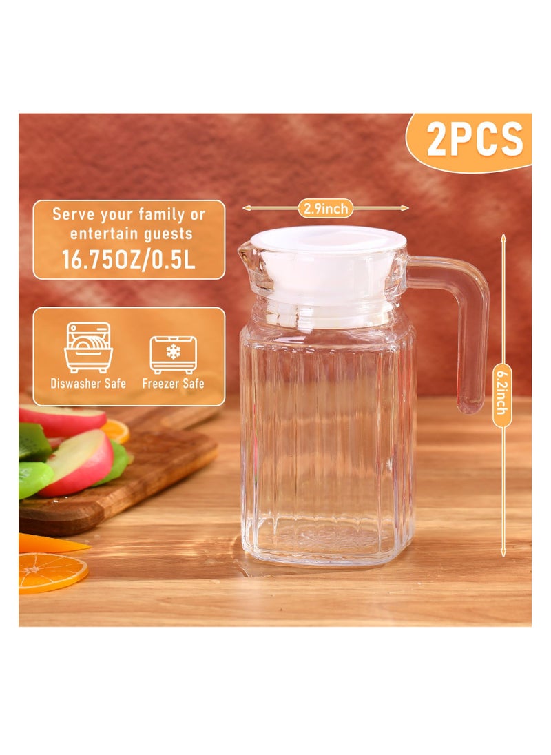 Excefore - Glass Pitcher with Lid, 2 Pcs Fridge Pitcher with Handle, Glass Water Pitcher, 500 ML Practical Juice Containers, Glass Pitchers with Handle and Lid for Lemonade, Iced Tea, Water, Stripe - Image 1