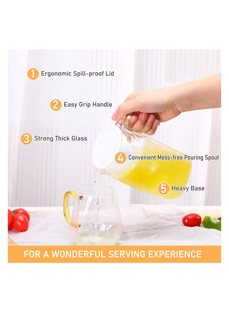 Excefore - Glass Pitcher with Lid, 2 Pcs Fridge Pitcher with Handle, Glass Water Pitcher, 500 ML Practical Juice Containers, Glass Pitchers with Handle and Lid for Lemonade, Iced Tea, Water, Stripe - Image 1