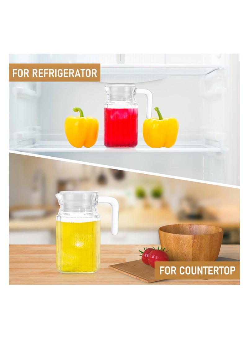 Excefore - Glass Pitcher with Lid, 2 Pcs Fridge Pitcher with Handle, Glass Water Pitcher, 500 ML Practical Juice Containers, Glass Pitchers with Handle and Lid for Lemonade, Iced Tea, Water, Stripe - Image 1