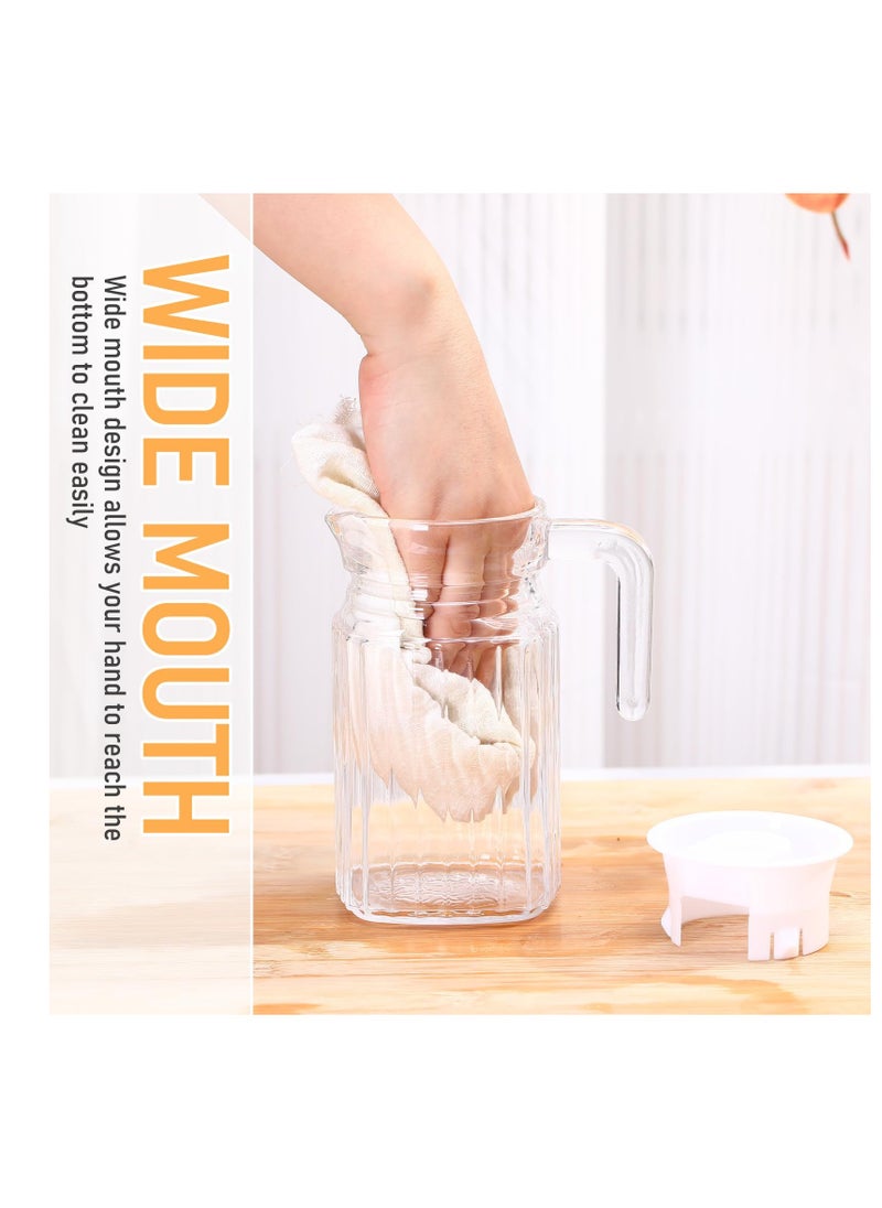 Excefore - Glass Pitcher with Lid, 2 Pcs Fridge Pitcher with Handle, Glass Water Pitcher, 500 ML Practical Juice Containers, Glass Pitchers with Handle and Lid for Lemonade, Iced Tea, Water, Stripe - Image 1