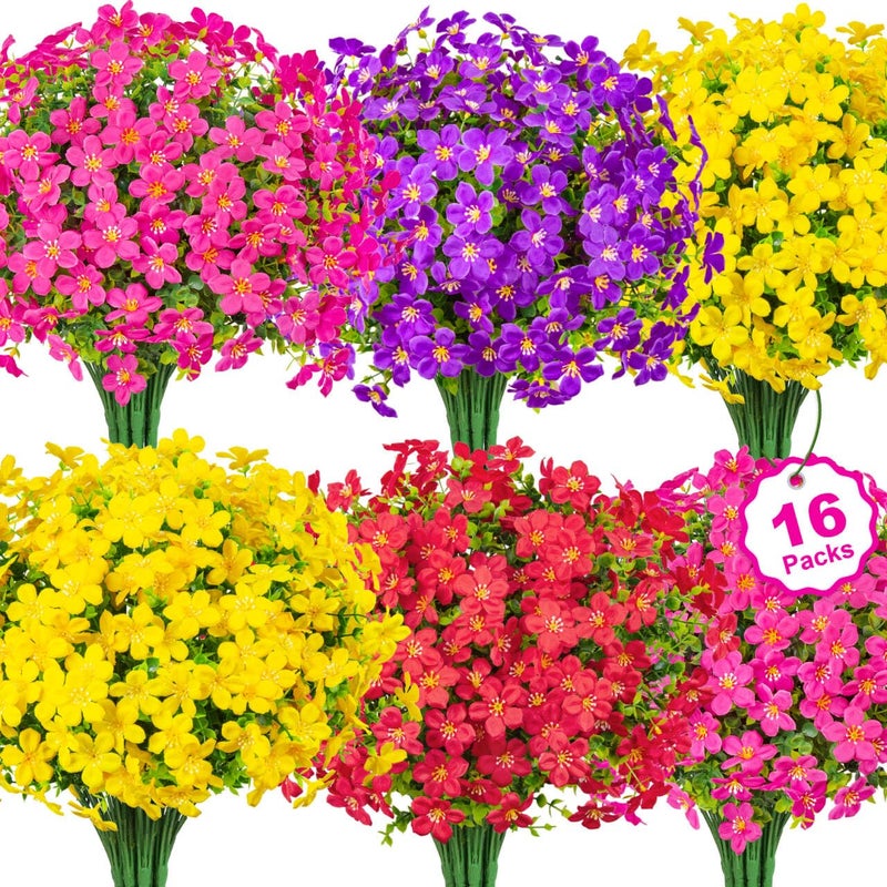 Besteek 16 Bundles Artificial Flowers for Outdoors Decoration Fake Silk Flowers UV Resistant Faux Plastic Plants for Spring Summer Garden Yard Porch Window Box Home Indoor Outdoor Decor, Mixed - Image 1