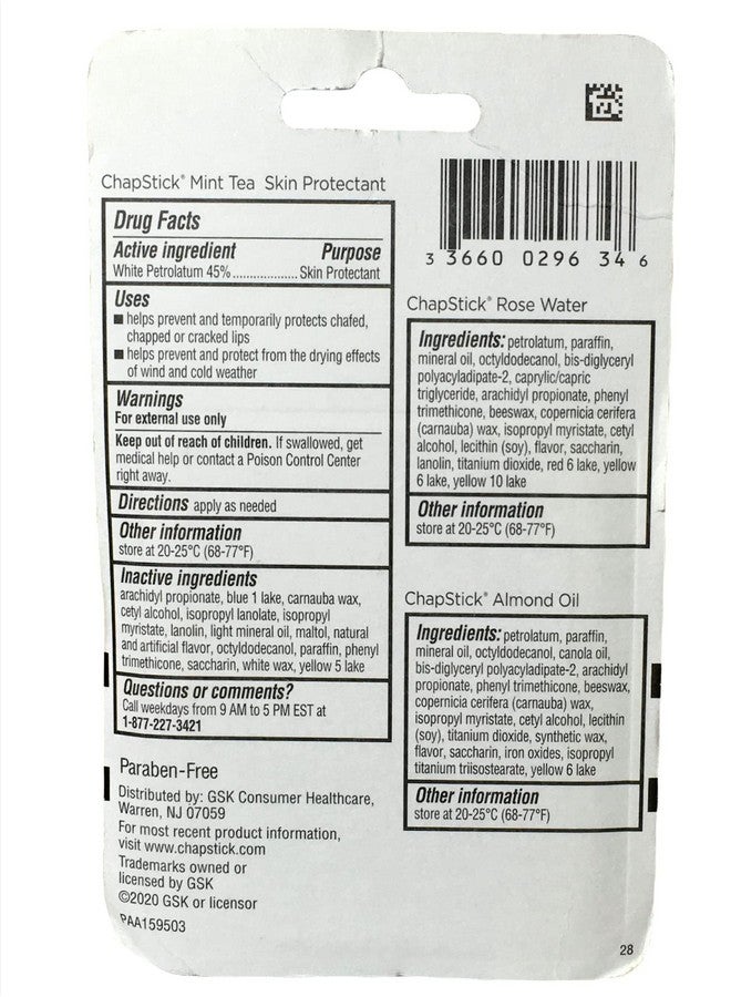 chapstick Chap Stick (1) Chapstick Spa Collection Trio (نكهة شاي النعناع وماء الورد وزيت اللوز) 3 أعواد، الوزن الصافي 0.15 أونصة (4 جرام) لكل منها - Image 3