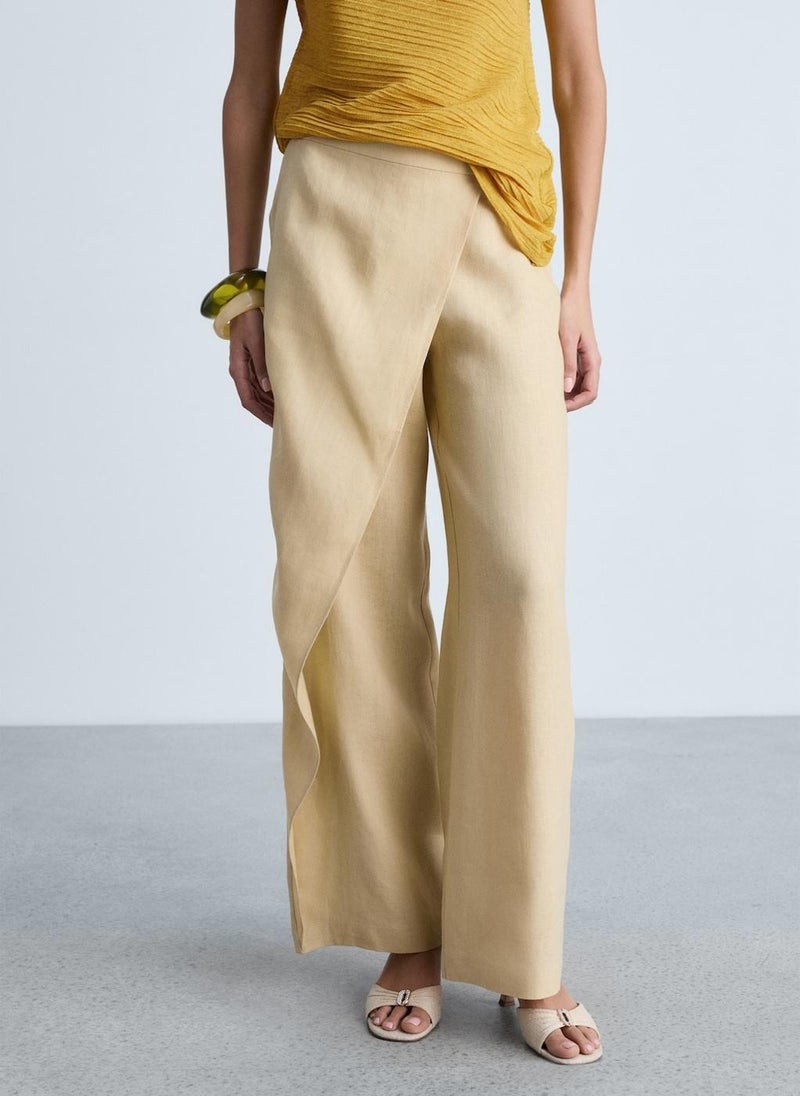 MANGO Casual Linen Crossover Trousers  - Image 1
