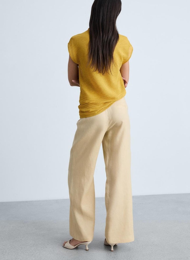 MANGO Casual Linen Crossover Trousers  - Image 2