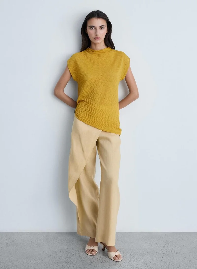 MANGO Casual Linen Crossover Trousers
