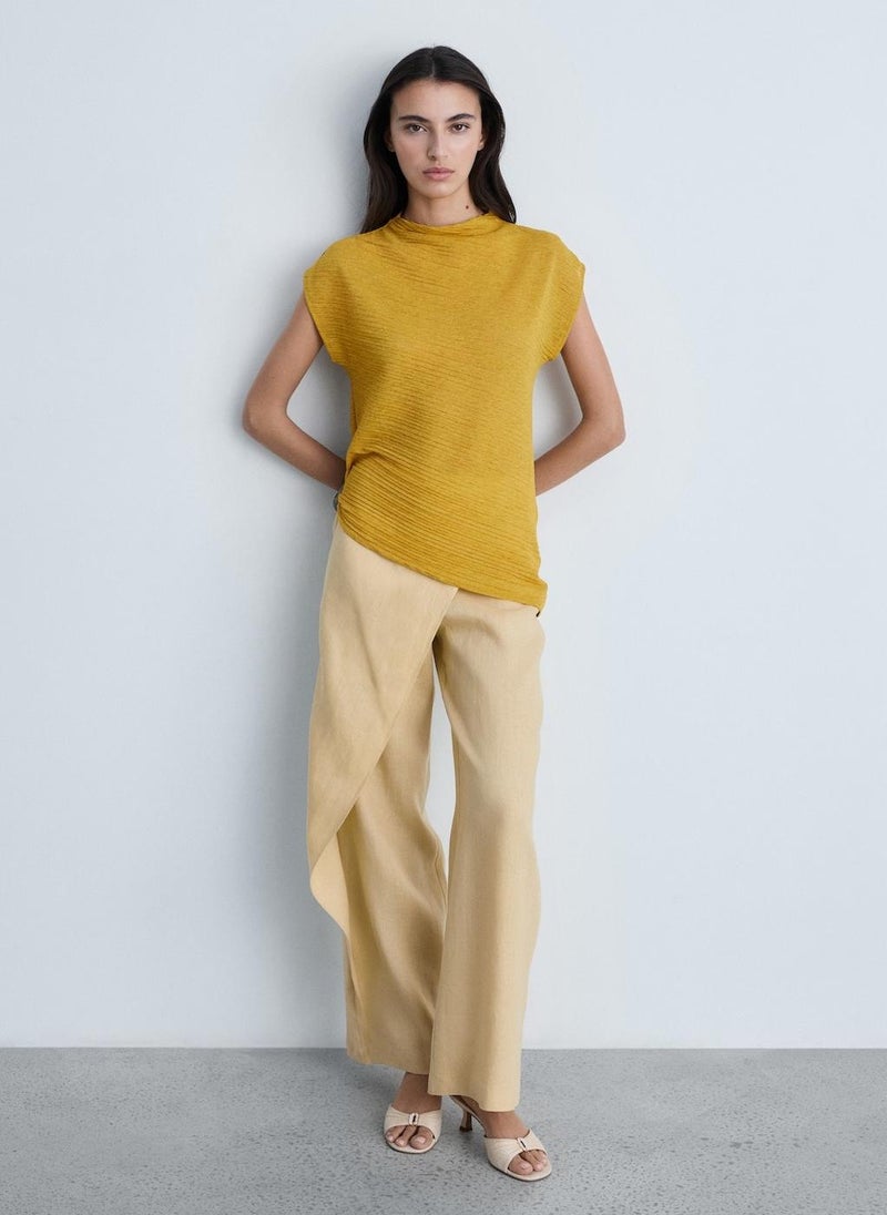 MANGO Casual Linen Crossover Trousers  - Image 4