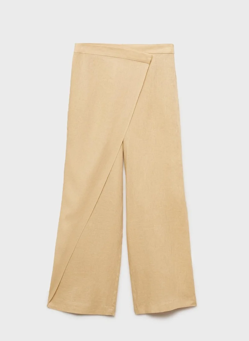 MANGO Casual Linen Crossover Trousers