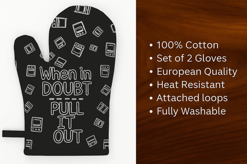 CRAZYWEAVES Oven Gloves Set of 2 |100% Cotton Heat Resistant Kitchen Mitts for Cooking, Baking & Microwave | Thick Padded Cotton Oven Mittens for Handling Hot Pots, OTG & Grill (Black Printed) - Image 5
