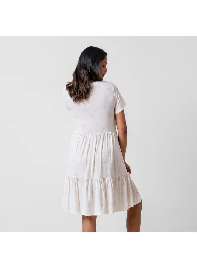 Aadaraya Aadaraya All-Over Floral Print Maternity Sleepshirt with Short Sleeves