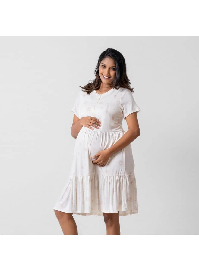 Aadaraya Aadaraya All-Over Floral Print Maternity Sleepshirt with Short Sleeves