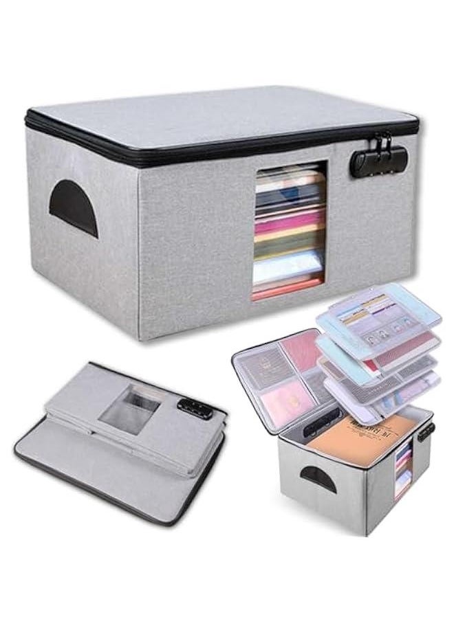 Generic Extra Large Document Storage Bag,Foldable File Organizer,Safe File Folder 4 Separation Layers with Code Lock,Right-Angle &stiff Portable Box for Certificate,Laptop,Cards, Passport,Credentials(Grey)  - Image 1