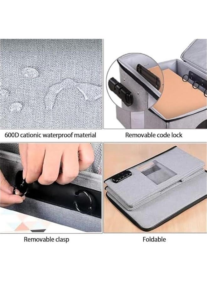 Generic Extra Large Document Storage Bag,Foldable File Organizer,Safe File Folder 4 Separation Layers with Code Lock,Right-Angle &stiff Portable Box for Certificate,Laptop,Cards, Passport,Credentials(Grey)  - Image 4