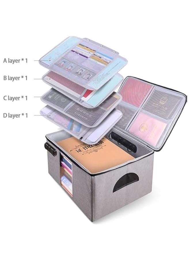 Generic Extra Large Document Storage Bag,Foldable File Organizer,Safe File Folder 4 Separation Layers with Code Lock,Right-Angle &stiff Portable Box for Certificate,Laptop,Cards, Passport,Credentials(Grey)  - Image 2