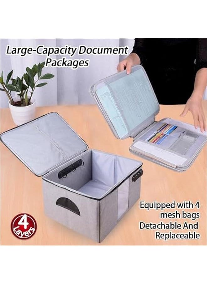 Generic Extra Large Document Storage Bag,Foldable File Organizer,Safe File Folder 4 Separation Layers with Code Lock,Right-Angle &stiff Portable Box for Certificate,Laptop,Cards, Passport,Credentials(Grey)  - Image 5