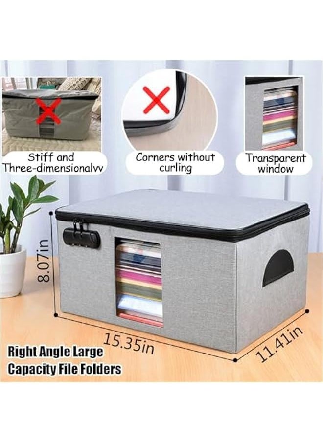 Generic Extra Large Document Storage Bag,Foldable File Organizer,Safe File Folder 4 Separation Layers with Code Lock,Right-Angle &stiff Portable Box for Certificate,Laptop,Cards, Passport,Credentials(Grey)  - Image 3