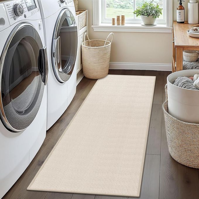 BRAIDED RUG RUNNERS FOR HALLWAYS NON SLIP WATER ABSORBENT MAT FOR KITCHEN FLOOR BEIGE BATHROOM RUGS NON SKID FARMHOUSE 2X7 RUNNER RUG