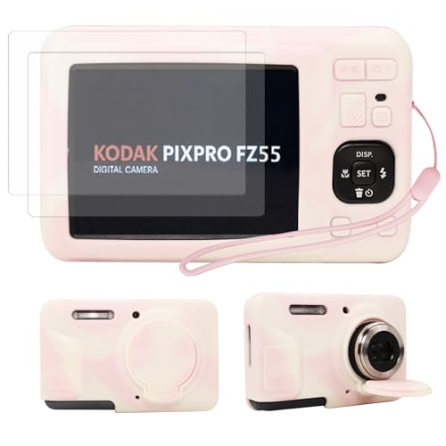 Yoocheese Camera Case for Kodak Pixpro FZ55, Pink Silicone Protective Cover, Slim Fit Design with Accessories (Cute Textured) - Image 1