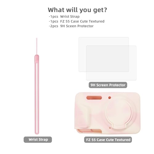 Yoocheese Camera Case for Kodak Pixpro FZ55, Pink Silicone Protective Cover, Slim Fit Design with Accessories (Cute Textured) - Image 2