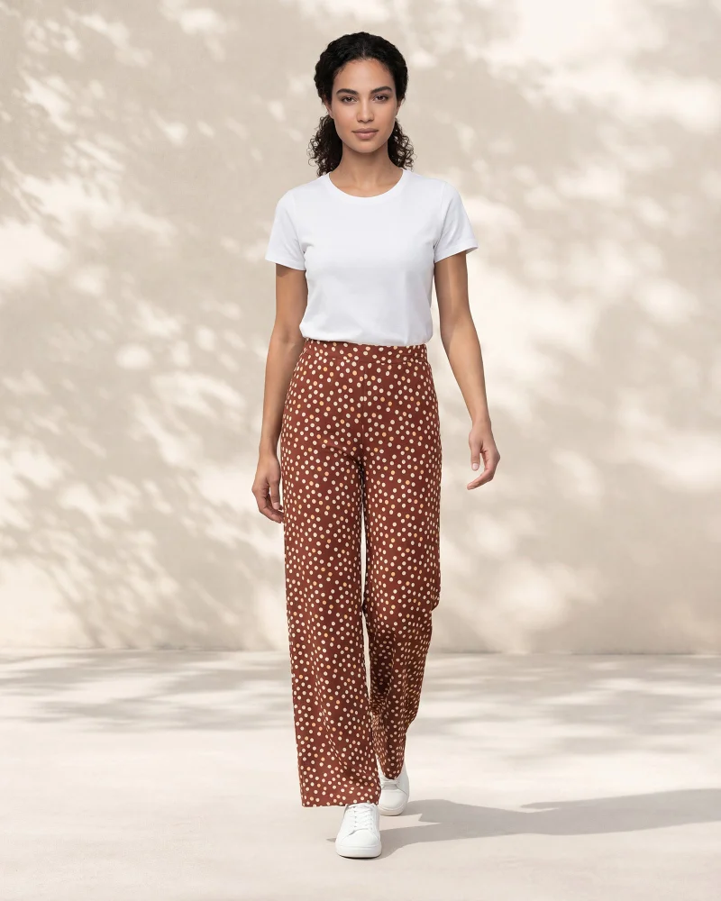 REDTAG Women Burgundy Printed Wideleg Trousers