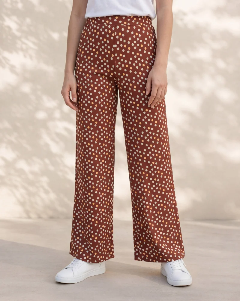 REDTAG Women Burgundy Printed Wideleg Trousers
