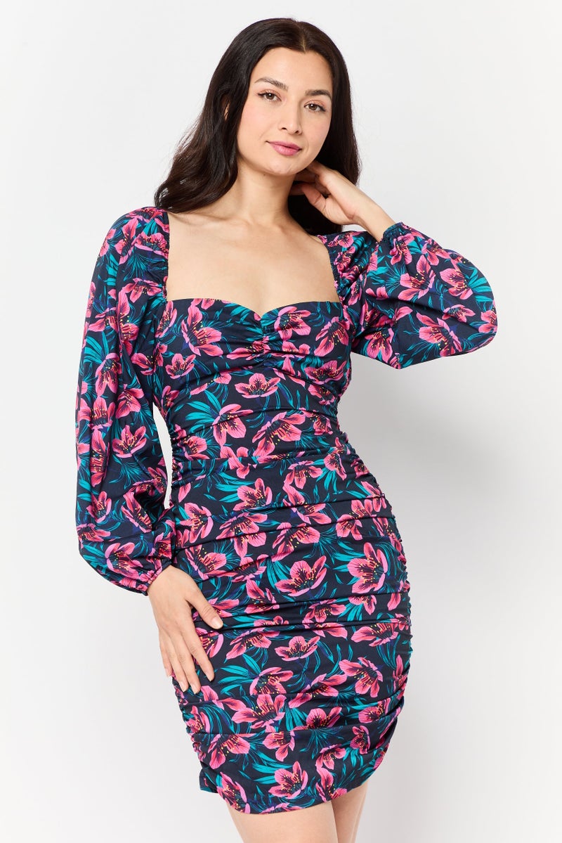 trendyol Women Floral Print Mini Dress, Multicolor - Image 1