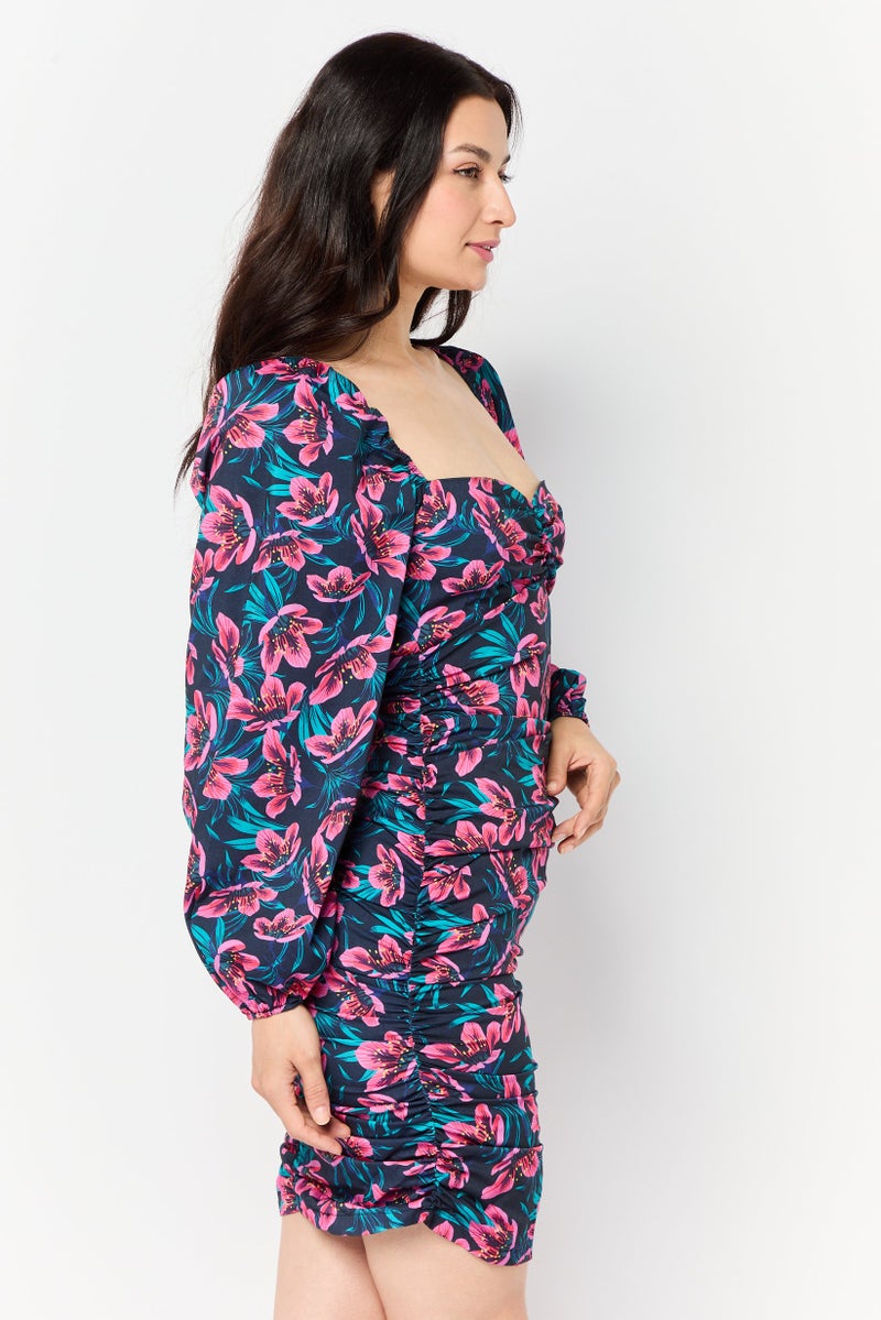 trendyol Women Floral Print Mini Dress, Multicolor - Image 3