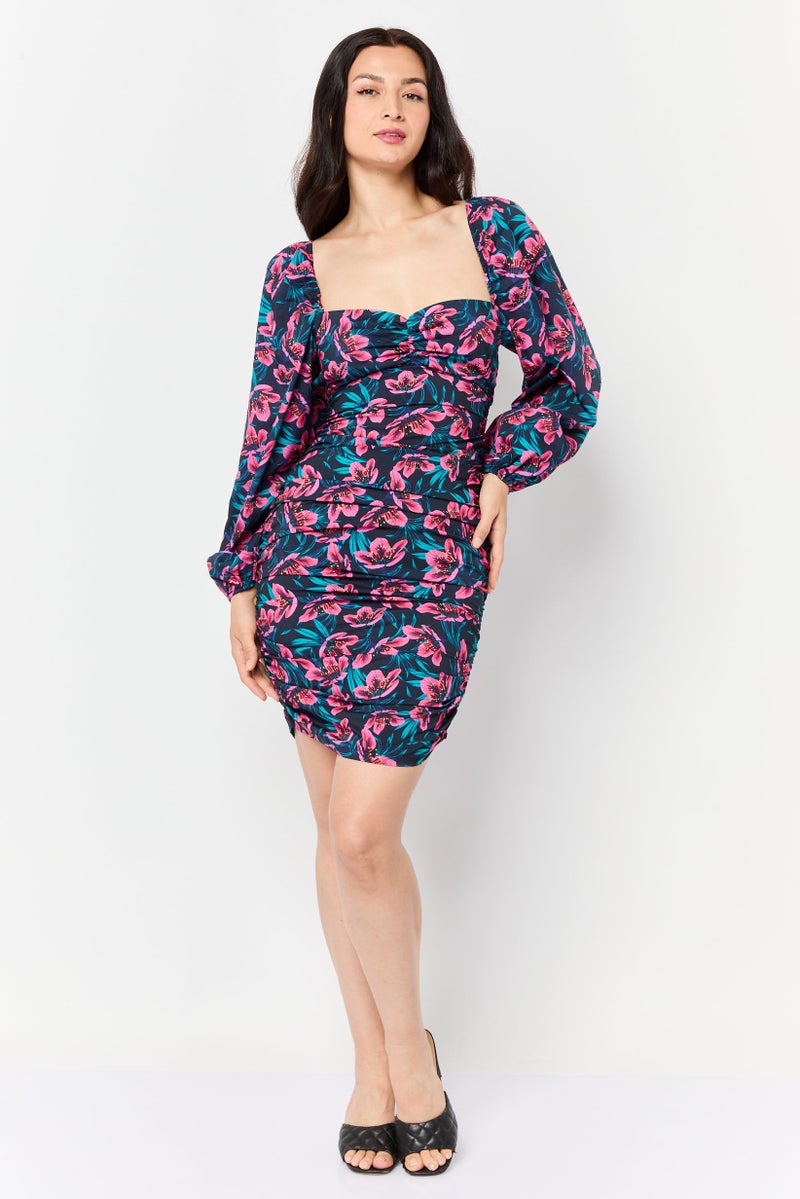 trendyol Women Floral Print Mini Dress, Multicolor - Image 2